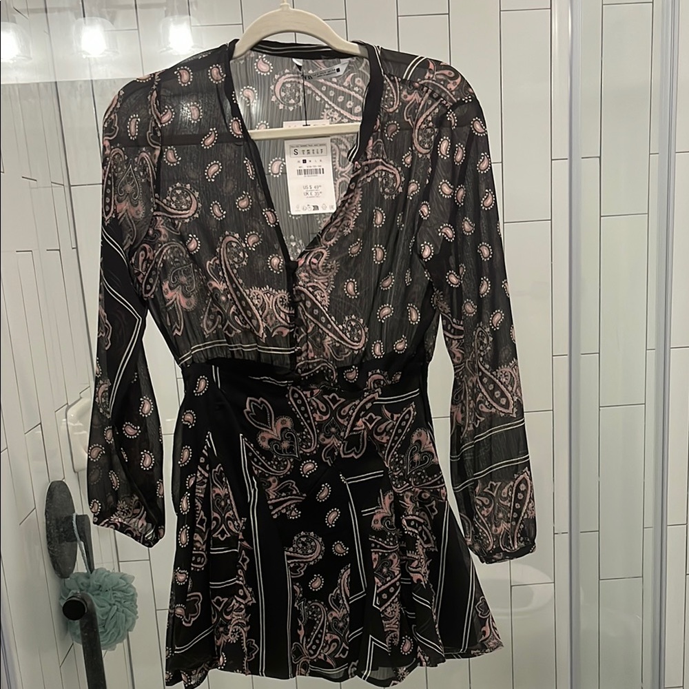 Sheer Black and Pink Paisley Dress
